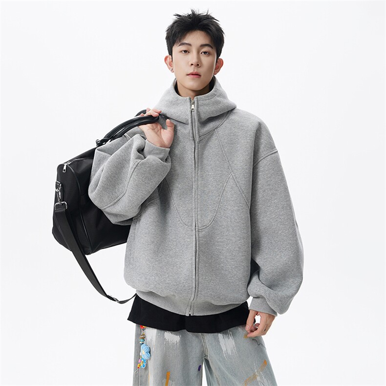 重磅420克空气层卫衣男士拼接连帽开衫外套W008特批55，女装短外套，电商A073