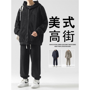 380克重磅条绒开衫连帽外套三件套美式潮流宽松-SJT870特批167图片