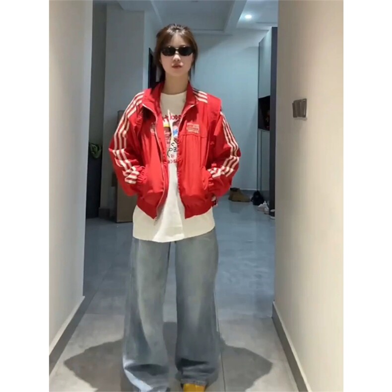 网图有货三条杠红色字母绣花立领外套男女棒球服夹克A906-P63,男装夹克,星座1505