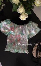 牛津荷叶边上衣一字肩,其它,新袖