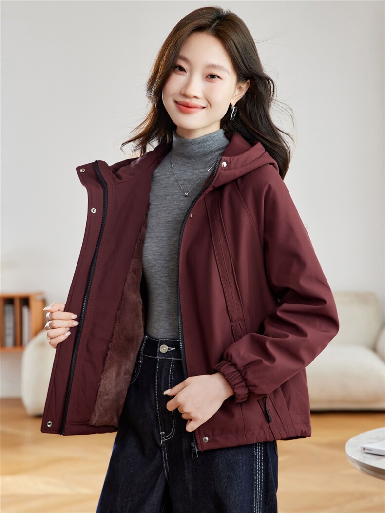休闲连帽工装风加绒加厚保暖外套女2025秋冬新款显瘦百搭夹克上衣,女装棉衣/棉服,沐七七