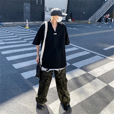 T206-P30控48！夏季美式高街潮牌个性大V领男士短袖T恤，男装T恤，电商B369（原A024）