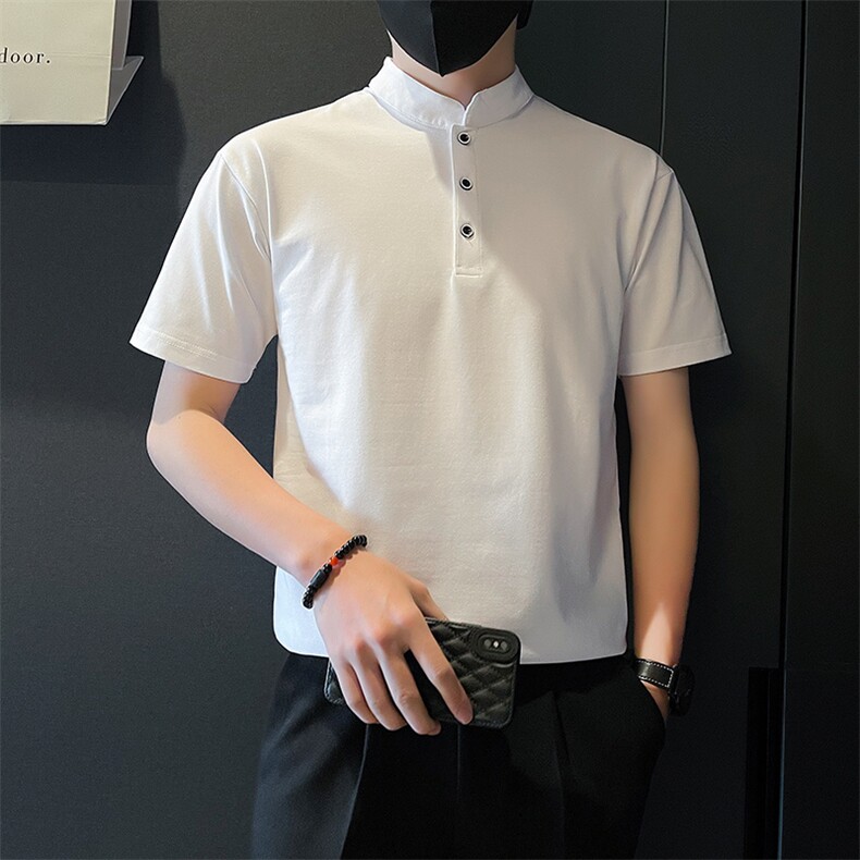 轻熟社会小伙店主风白色polo衫短袖t恤男A210-A318-p58孔78,男装T恤,星座210-3