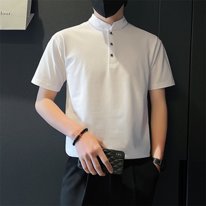 轻熟社会小伙店主风白色polo衫短袖t恤男A210-A318-p58孔78图片