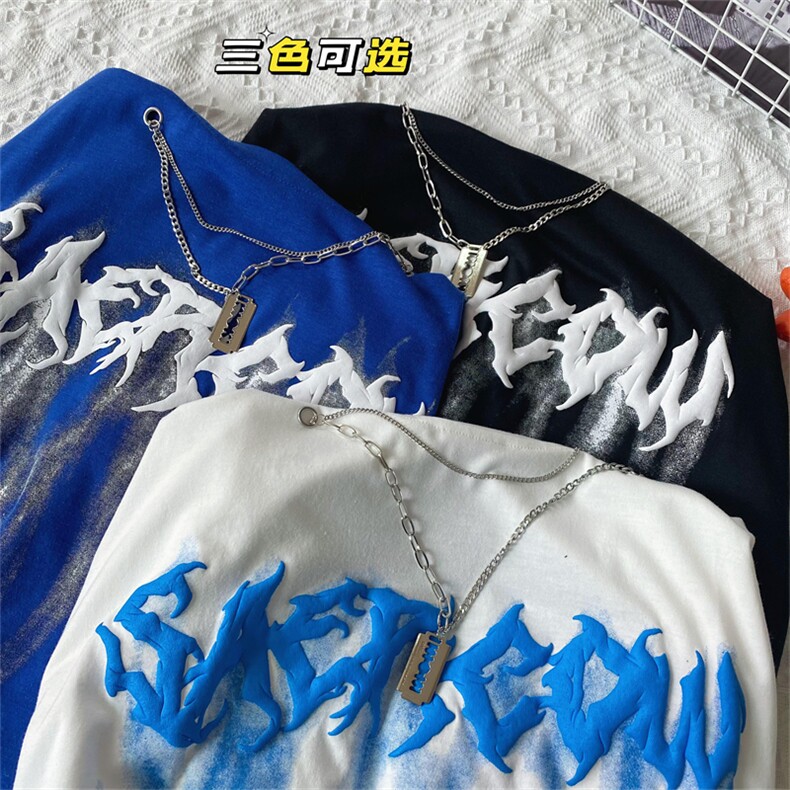 短袖T恤男夏季潮牌字母韩版半袖扎染ins上衣送项链T1061-P30,男装T恤,星座512-2