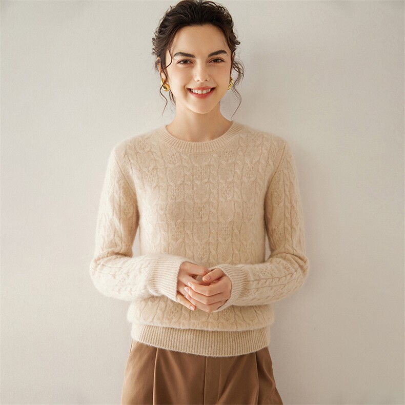 2025年冬季新款山羊绒衫女圆领宽松加厚套头毛衣羊毛针织打底上衣，女装羊绒衫，轩妮羊绒