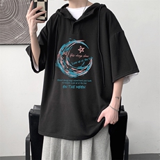 LD54341-P45NASA连帽短袖t恤男大码胖子带帽五分袖中袖，男装T恤，电商A040