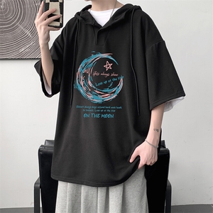 LD54341-P45NASA 连帽短袖t恤男大码胖子带帽五分袖中袖图片