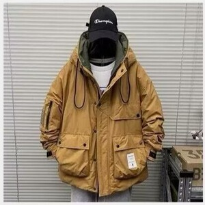 韩系大兜休闲冲锋衣男新款潮百搭外套纯色防风棉服上衣TT082P140