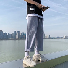 休闲裤男夏季新款港风ins潮牌宽松直筒工装裤男青年阔腿2132-p30，男装休闲裤，星座1008-1