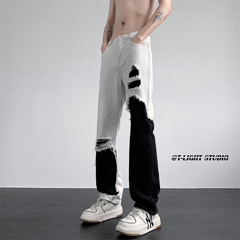 B221 美式ins高街暗黑小众情侣个性破洞牛仔裤 LK23046-P70 控98图片