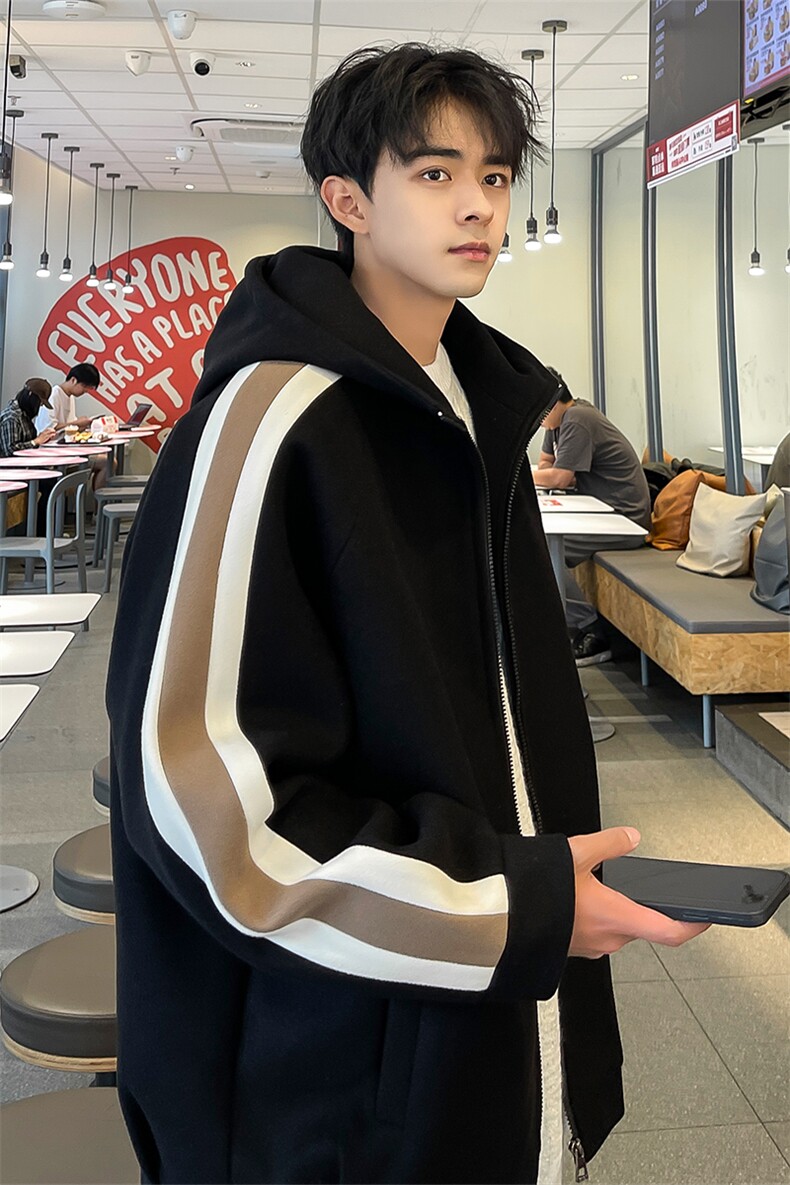 男装呢料夹克23秋冬新款毛呢大衣男生连帽外套XZ514-2-F595-P125,男装夹克,星座514-2(原B239)