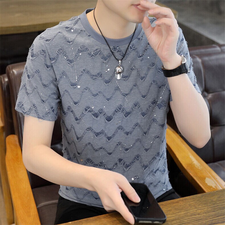 夏季新款短袖圆领满天星高品质青年修身短袖T恤上衣L5310-P30,男装T恤,星座310B-3