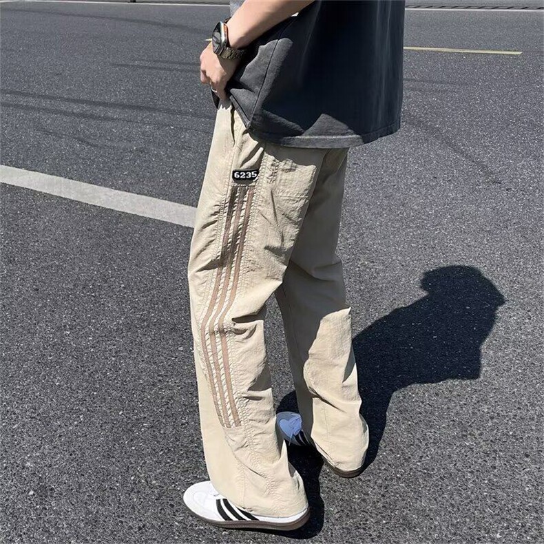 三条杠条纹裤子男夏美式速干工装裤vibe宽松直筒休闲裤K6521-P37，男装工装外套，星座412-2