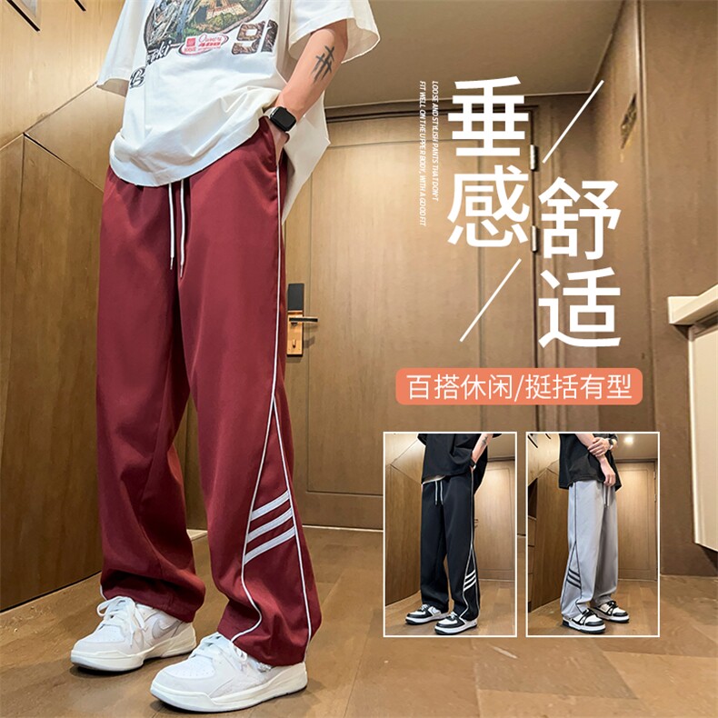 得物二开 春季新款撞色侧条纹伞兵裤宽松直筒休闲运动裤 K503-P32图片