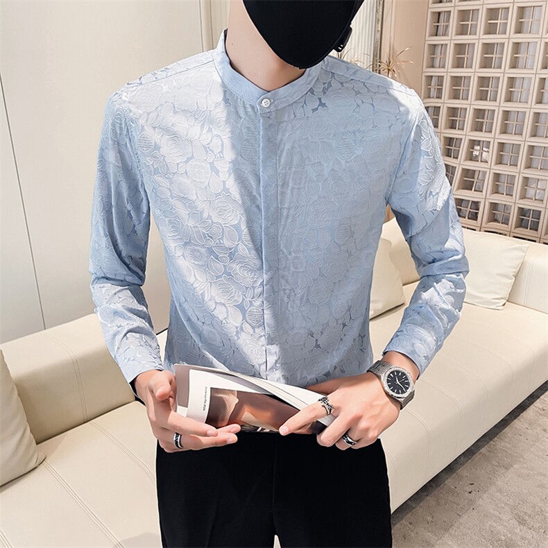 秋季男士个性痞帅立领长袖衬衫男日常休闲衬衣301A-1/H503/P55,男装衬衫,星座301A-1