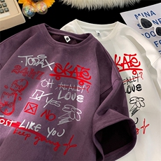 可设48小时发货支持抖音得物来样二开240克重磅美式麂皮绒短袖t恤，男装T恤，电商A486-1