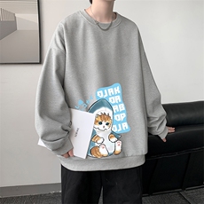 华夫格卫衣圆领卫衣男大码长袖t恤男外套HW76217-P30加绒款-P40，男装卫衣，电商A040