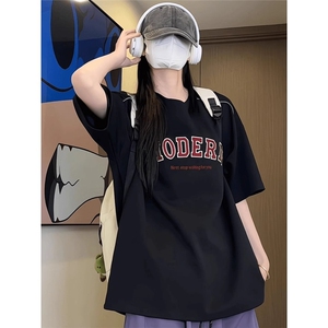 字母刺绣短袖t恤男夏季宽松衣服潮牌美式重磅体恤五分袖GTX007图片