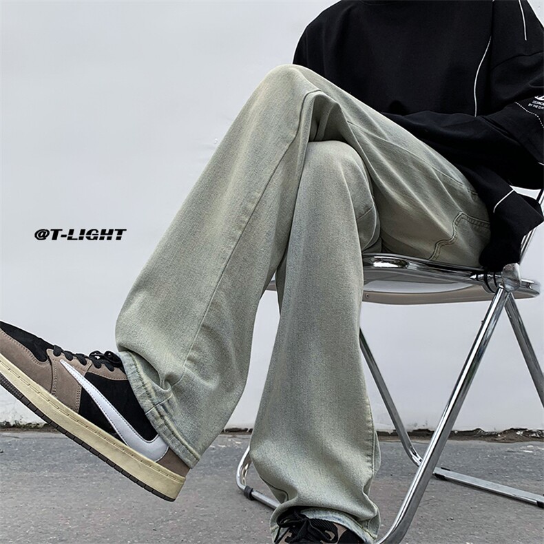 2023美式高街暗黑系ins泥黄色牛仔裤百搭休闲小脚裤K2303P55控78，男装牛仔裤，电商A062