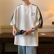 美式麂皮绒夏季短袖t恤男士重磅潮牌上衣大码宽松港风ins休闲体恤，男装T恤，电商A409-1