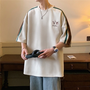 美式麂皮绒夏季短袖t恤男士重磅潮牌上衣大码宽松港风ins休闲体恤图片