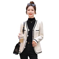 2022年撞色小香风外搭减龄气质长袖外套短款上衣女，女装套装/套裙，韩蜜菓