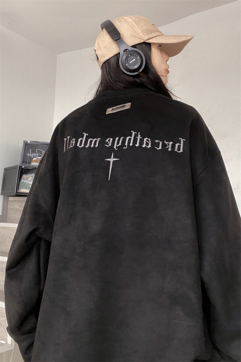 刺绣麂皮绒卫衣QC5184-TP40控价58秋季潮牌美式圆领男女外套,男装卫衣,电商A102-1