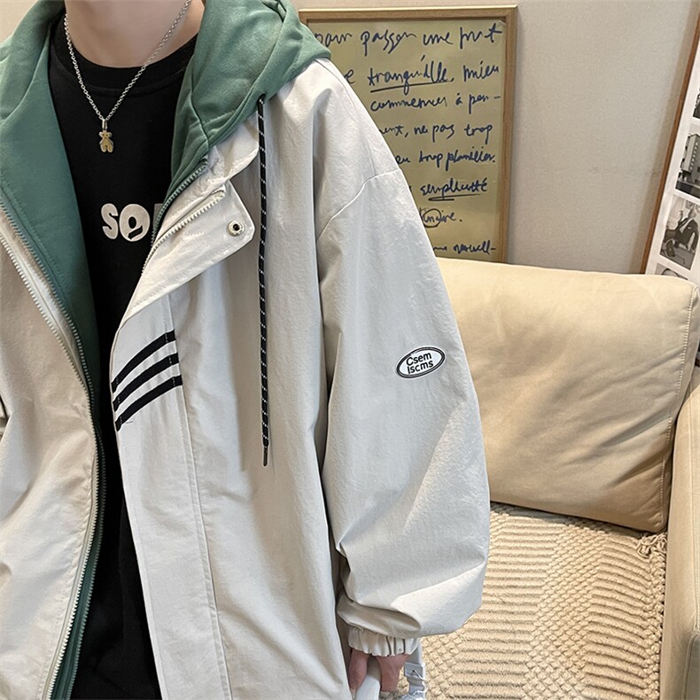现货春季港风连帽假两件夹克男街头日系情侣棒球服外套W2571-P56,男装夹克,星座512-2