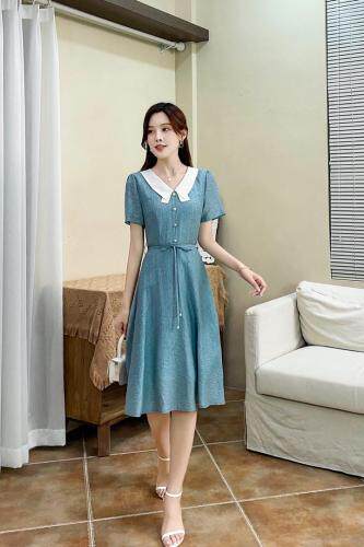 天丝提花白领设计连衣裙，女装连衣裙，天使公主