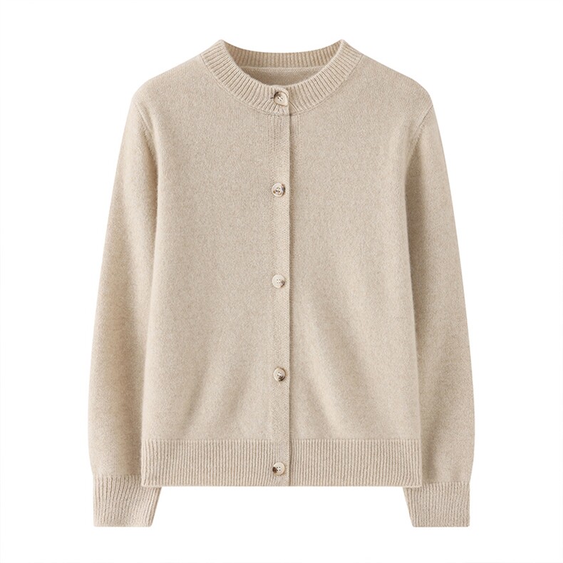 2025年秋季时尚百搭通勤简约休闲圆领开衫，女装羊绒衫，飞艺羊绒