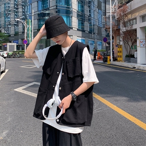 工装背心马甲男春秋潮流百搭坎肩潮ins港风日系休闲外套M006-p35图片