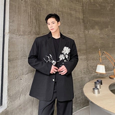 新款中式风西服潮流刺绣翻领男女西服绣花西服百搭125P130，男装西服，星座901-1（原C217）