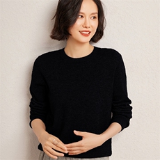 秋冬季35%羊绒65%羊毛休闲百搭12针平面圆领羊绒衫，女装羊绒衫，广悦羊绒