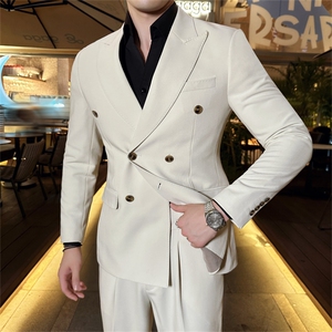 7722-P245 2025秋季时尚英伦风男士双排扣西服西裤两件套装图片