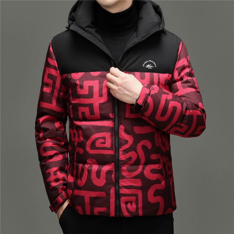 2025新款冬季男士连帽短款90%白鸭绒羽绒服大衣加厚羽绒服外套图片