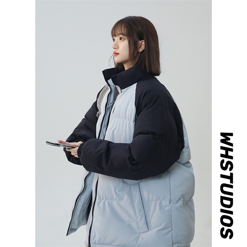 得物二开拼接色棉衣拉链撞色棉袄男女生情侣立领A177-M718-P48，男装棉衣，电商A177