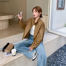甜酷风黄色皮衣外套女春秋2025新款小个子又酷又飒机车服PU皮夹克，女装短外套，2C285