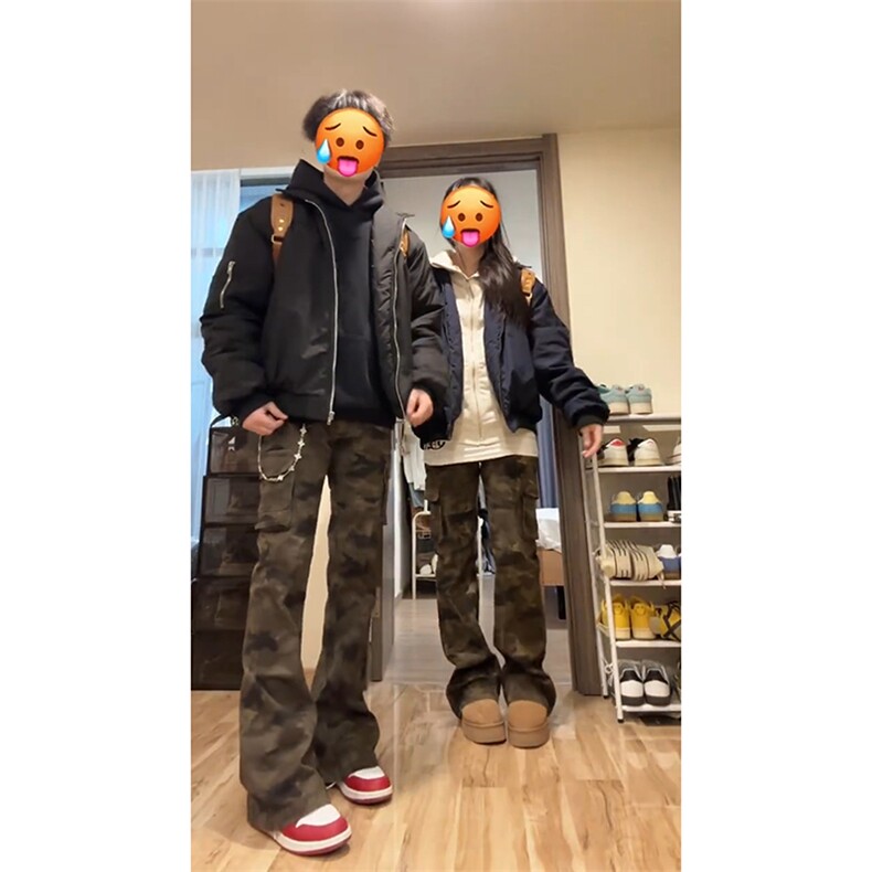 网图秋季美式复古迷彩微喇工装裤男vibe高街裤子-A2156TP45无差价,男装牛仔裤,电商B241