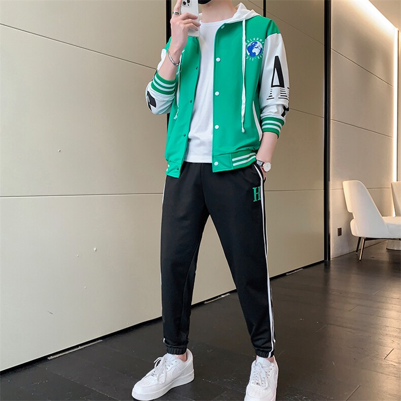 2023春季男士宽松开衫棒球服连帽休闲两件套卫衣套装男DF316TP70,男装休闲套装,电商A086