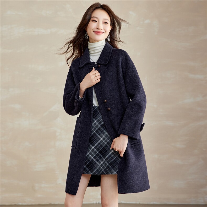 中长款毛呢外套女2025秋冬新款气质减龄高级感休闲百搭双面呢大衣,女装双面呢大衣,拾衣