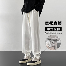 特P40无差价2024春新中式束脚盘扣卫裤男65棉大码休闲拖地裤K1258，男装休闲裤，电商A001-1