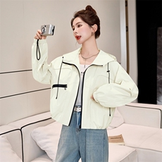 2025春时尚连帽棒球服休闲短款外套女小个子宽松学生薄款宽松上衣，女装短外套，米雪儿
