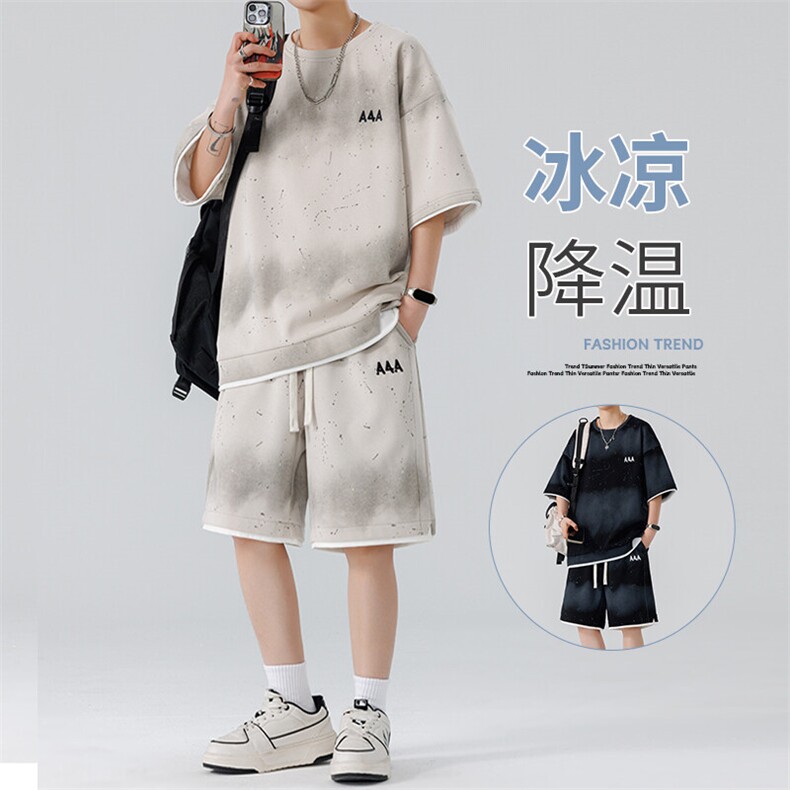 渐变色扎染短袖T恤套装男五分短袖休闲运动套装217-2-TZ08-特P55,男装T恤,星座217-2