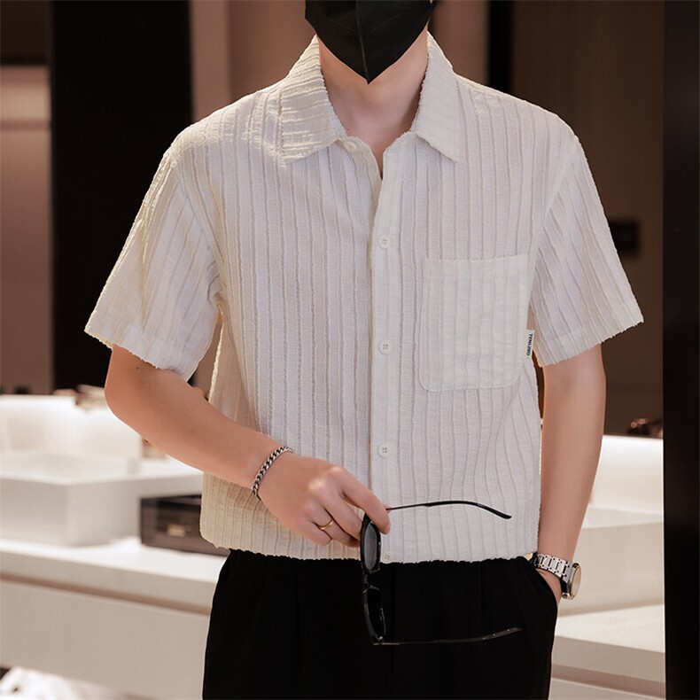 档口大货男士短袖衬衫面料冰丝透气品质衬衣C317-C801-P55,男装衬衫,电商C317