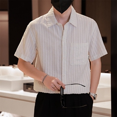 档口大货男士短袖衬衫面料冰丝透气品质衬衣C317-C801-P55，男装衬衫，电商C317