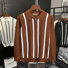 轻熟风撞色条纹翻领POLO衫男装夏季高品质冰丝针织短袖t恤男休闲，男装T恤，星座1210-1