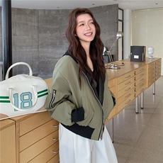 pu皮两面穿连帽皮衣休闲夹克外套女秋季新款2C353+703#P165K248，女装皮衣，2C353