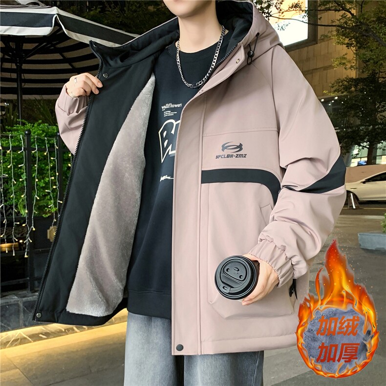 数据款秋冬季加绒加厚青少年连帽夹克男潮牌设计感外套JK8802-P75图片