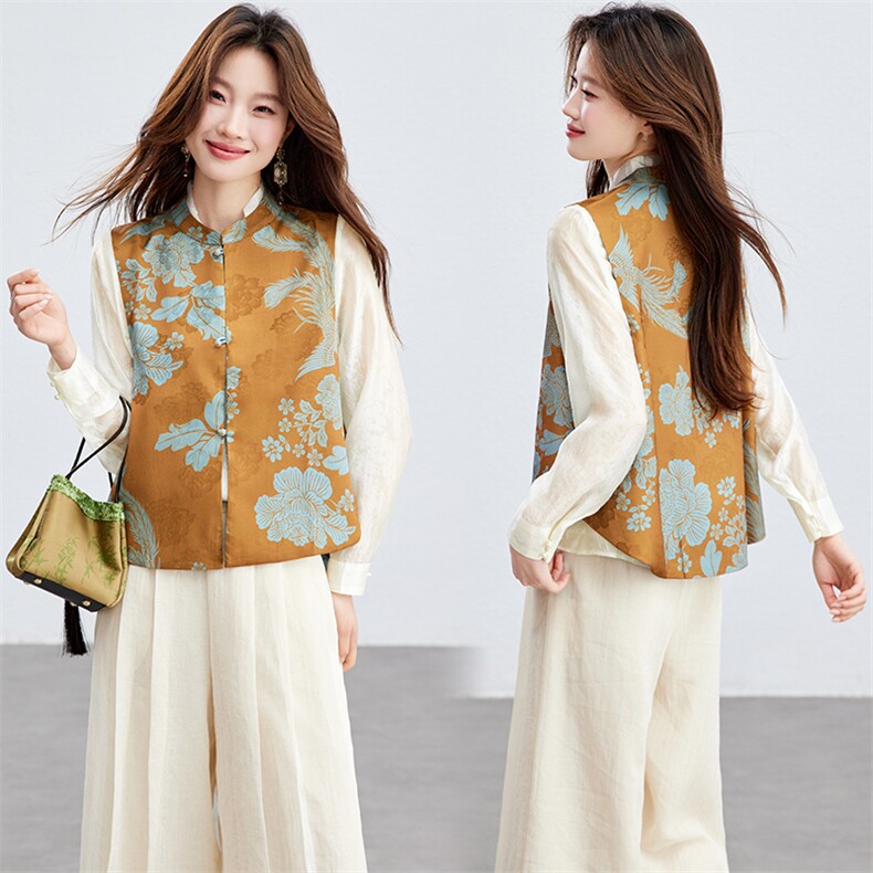 在仓~2026年夏装人丝衬衫套装薄款印花马夹上衣两件套（可拆分），女装套装/套裙，新依时派